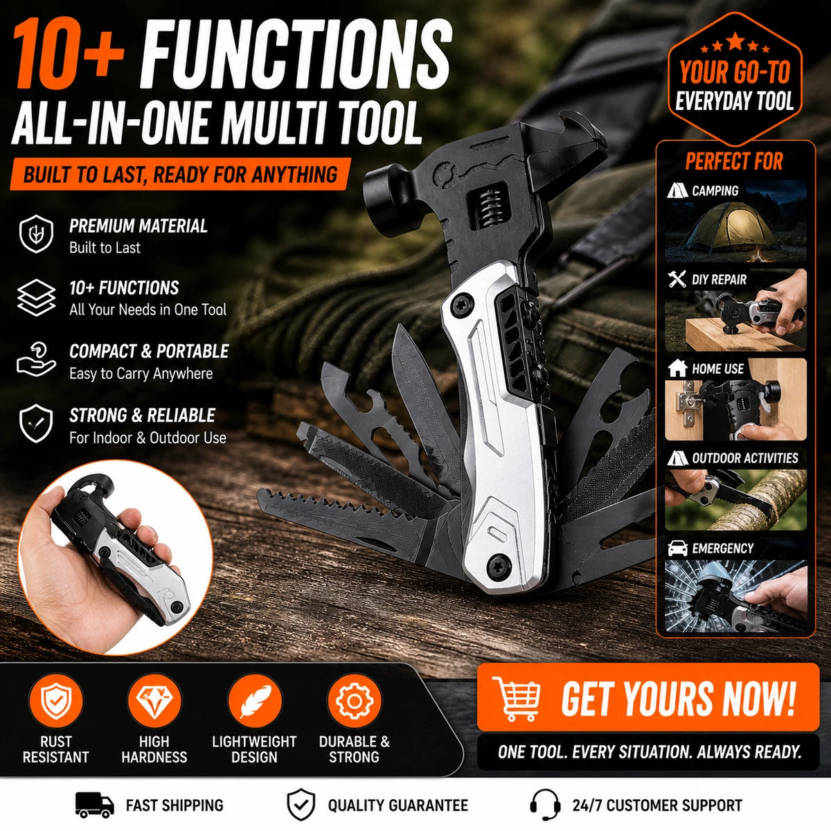 Multi Tool Hammer Folding Pliers Wrench Saw Knife Camping Portable Survival Tool