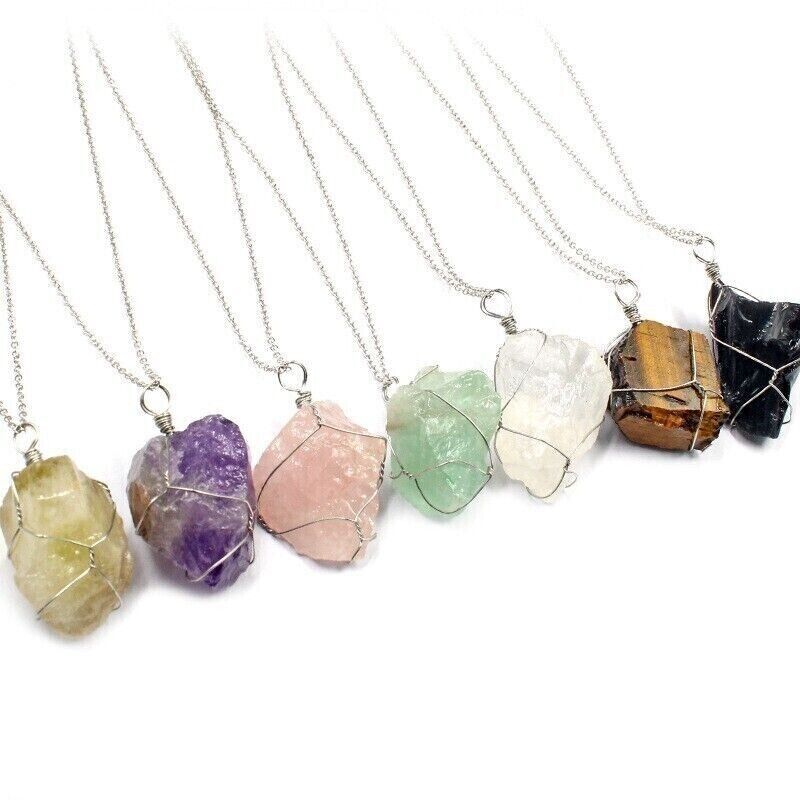 Fashion Irregular Crystal Pendant Hand-wound Wire Gold Silver Chain Necklace
