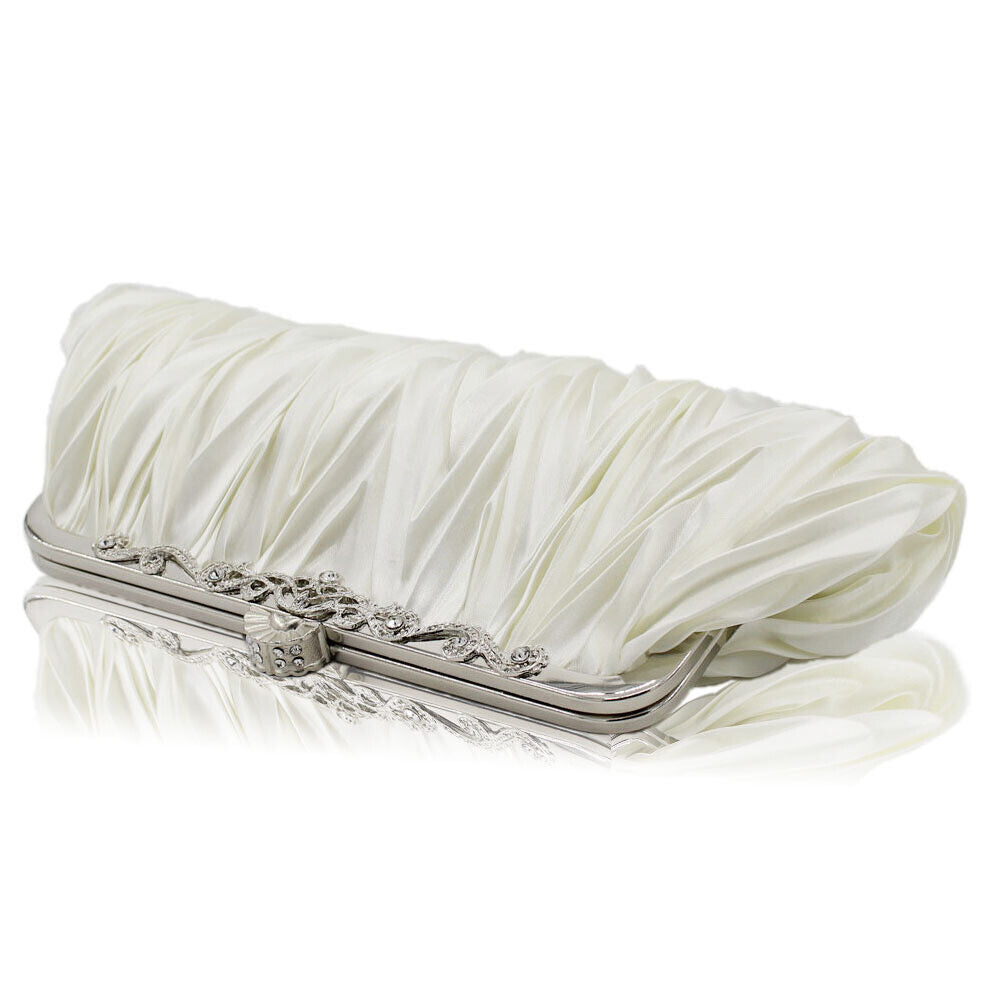 Women Satin Wedding Party Bag Bridal Cocktail Prom Pleated Dinner Evening Clutch