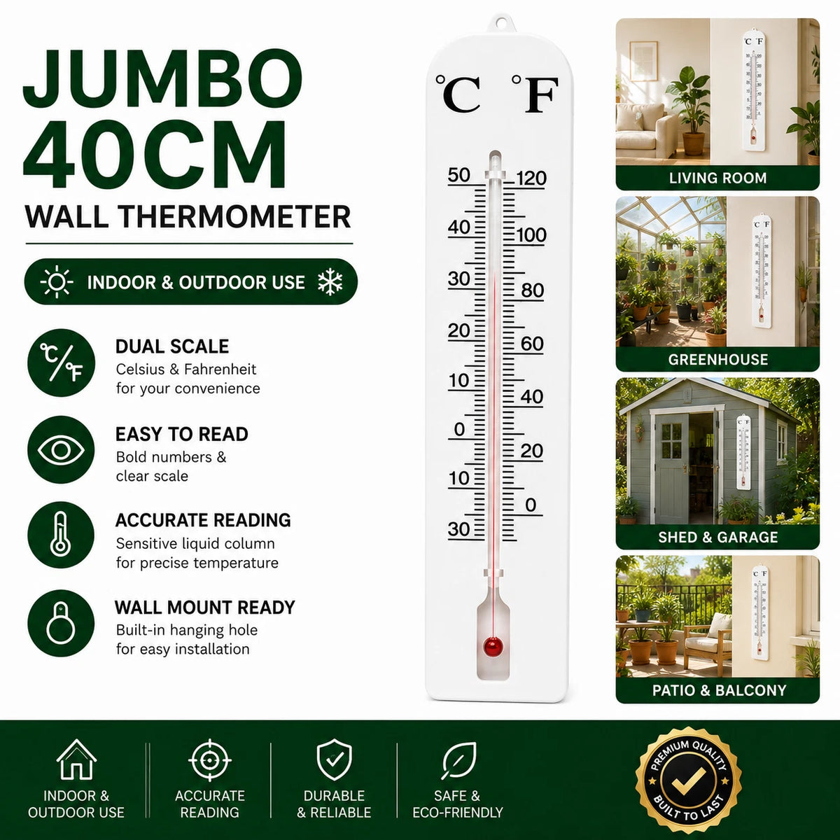 2X 40cm Jumbo Indoor Outdoor Wall Thermometer Large Garden Home Celsius Fahrenheit