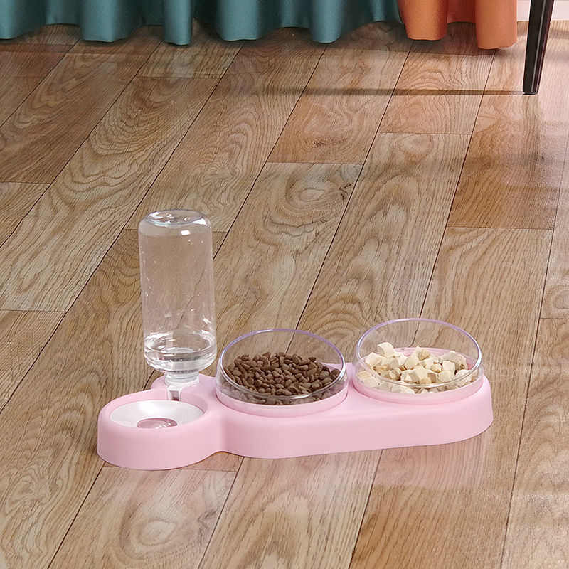 Pet Cat Three Bowl Dog Bowl Stand Cat Dog Automatic Feeder Water Fountain