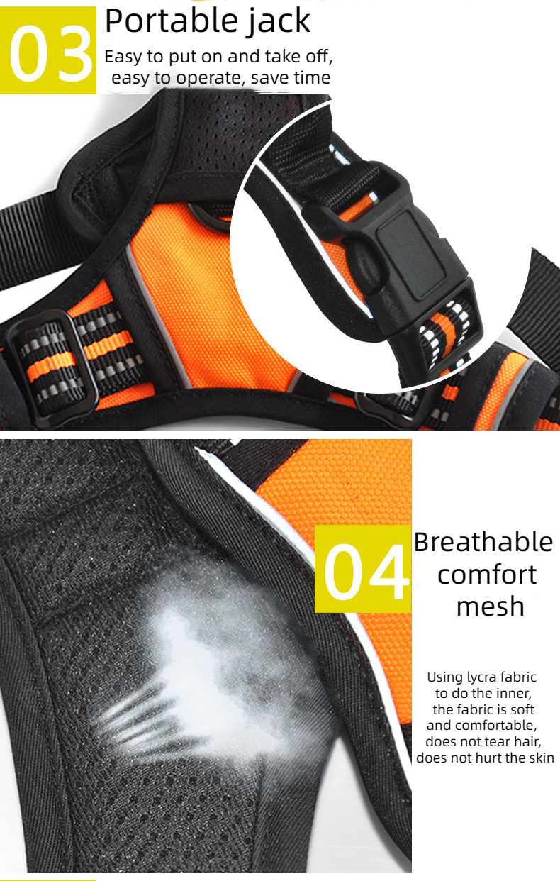 Explosion-proof Punch Dog Chest Strap Collar Buckle Lead Rope Reflective Vest