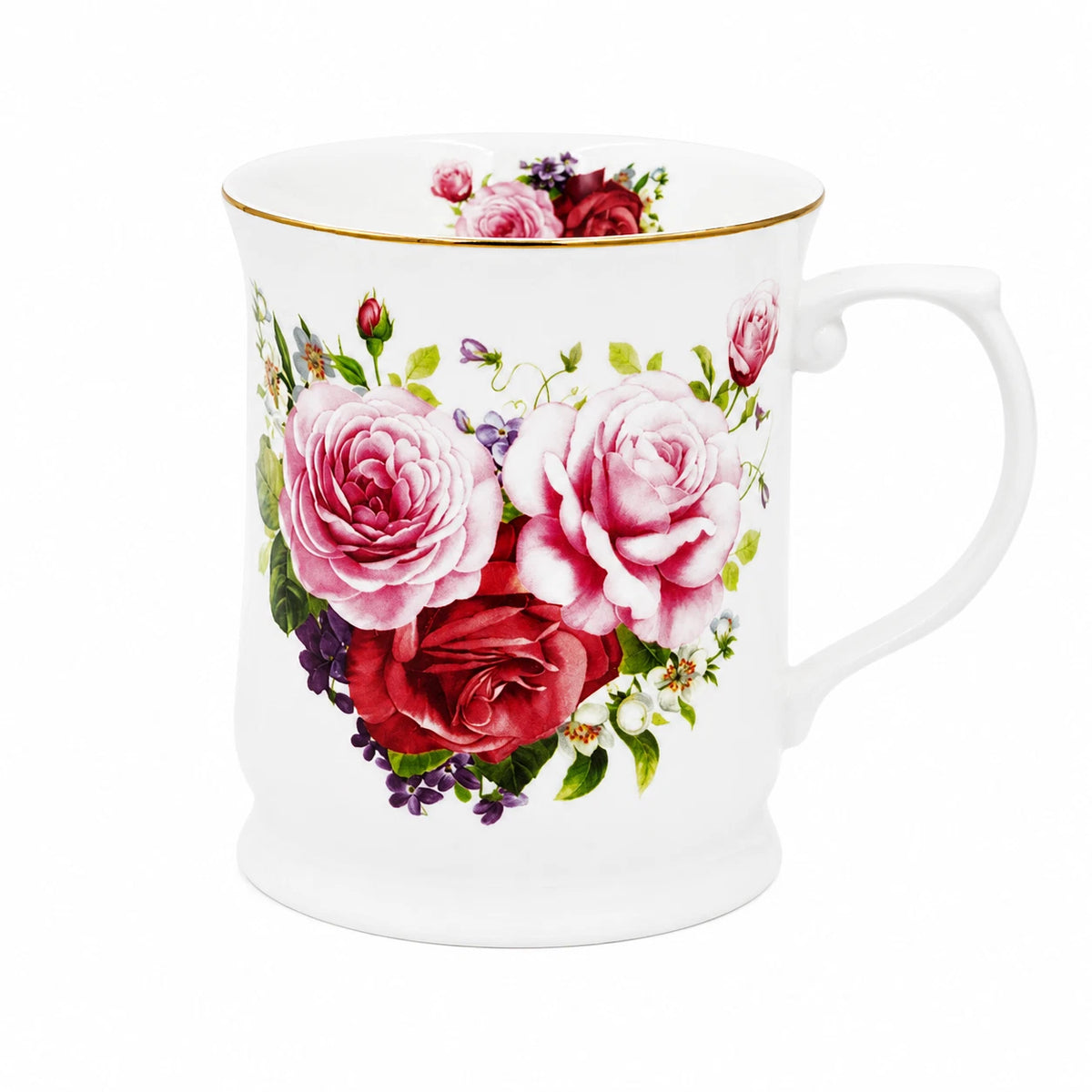 1-6x Vintage Pink Rose Mug 415ml Fine Porcelain Coffee Tea Cup Floral Gift