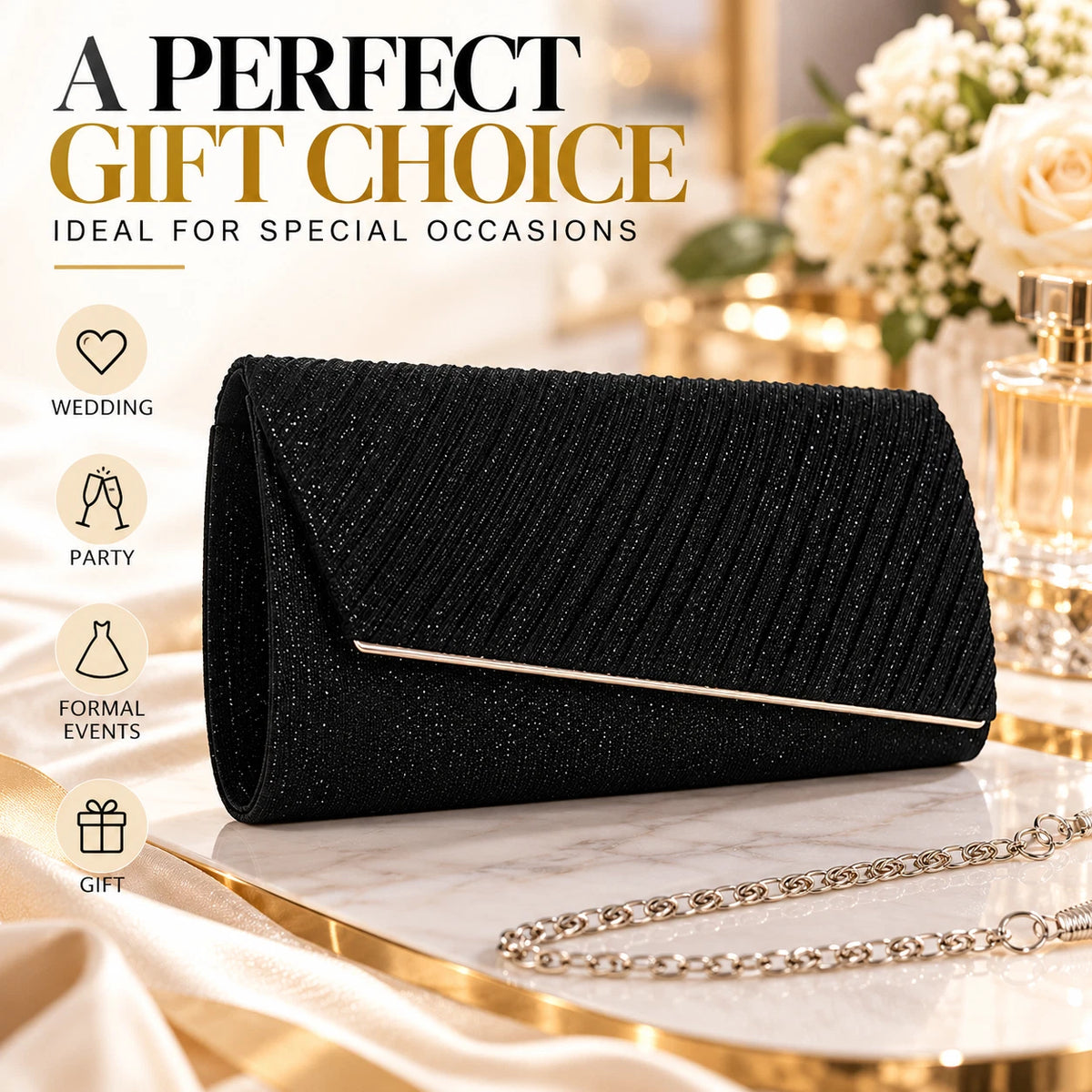 Women Sparkly Evening Clutch Bag Wedding Party Prom Handbag Shoulder Chain Purse