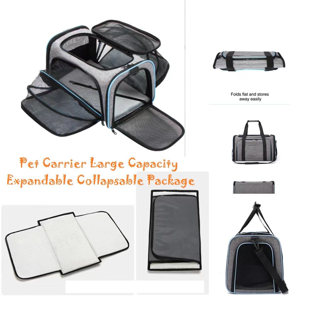 Pet Carrier Large Capacity Expandable Collapsable Package Dog Cat Carry Bag