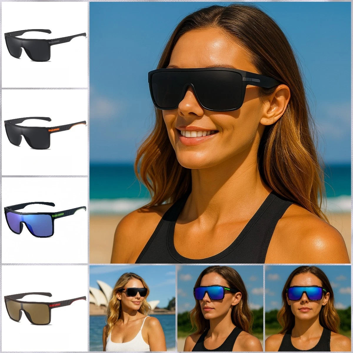 Women Square Flat Top Oversized Outdoor Sport Cycling UV400 Polarized Sunglasses # P0110