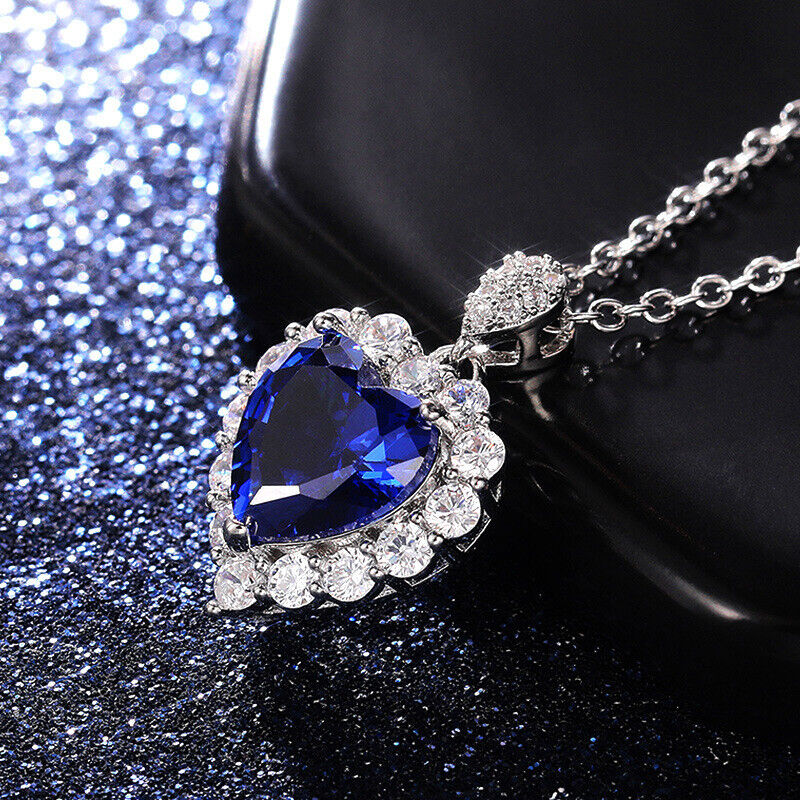 NEW Fashion temperament engagement pendant blue Stone love heart shape necklace