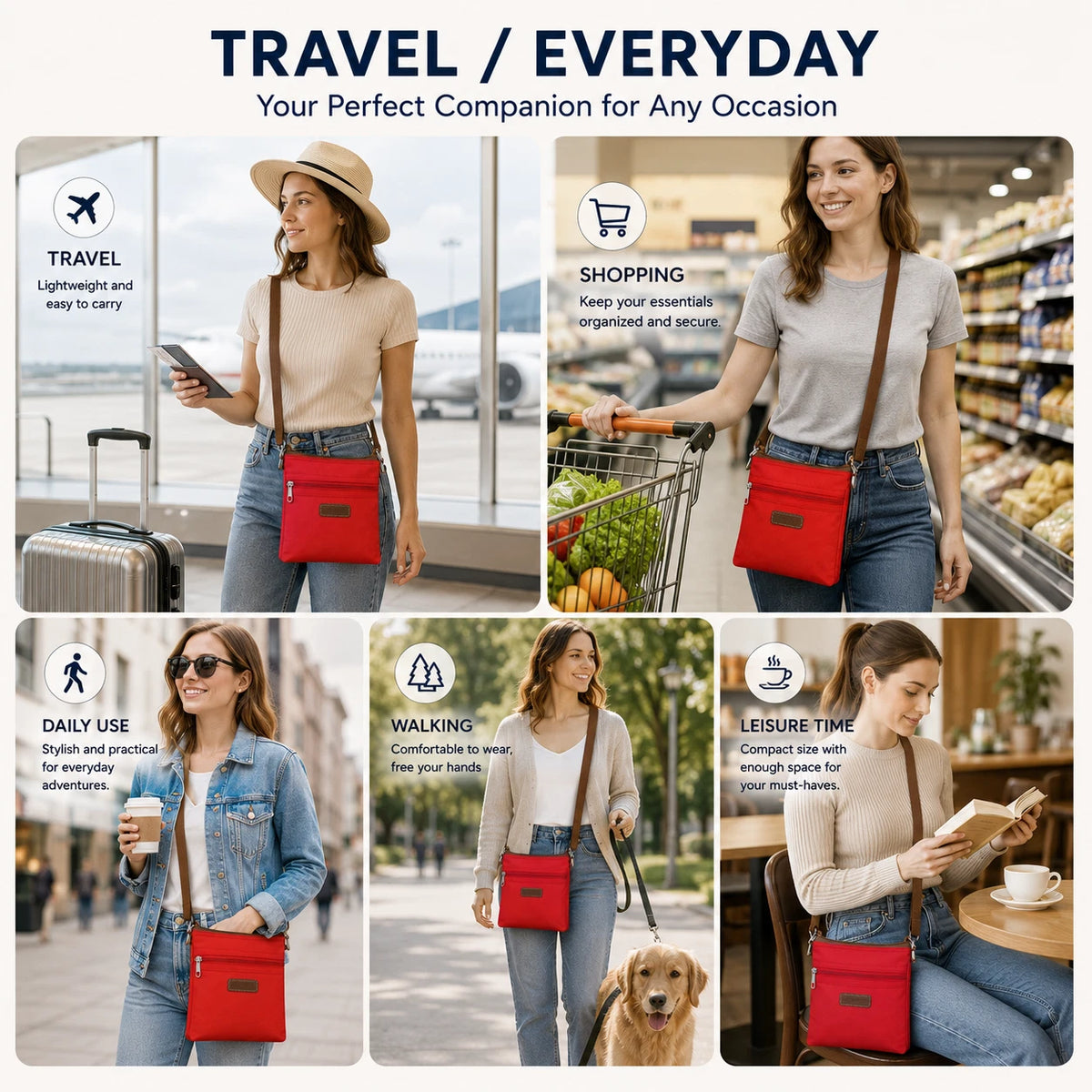 Women Lightweight Nylon Crossbody Bag Waterproof Travel Strap Shoulder Satchel