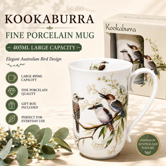 1-6x 405ml Fine Porcelain Kookaburra Mug Australian Bird Design Coffee Tea Cup Gifts