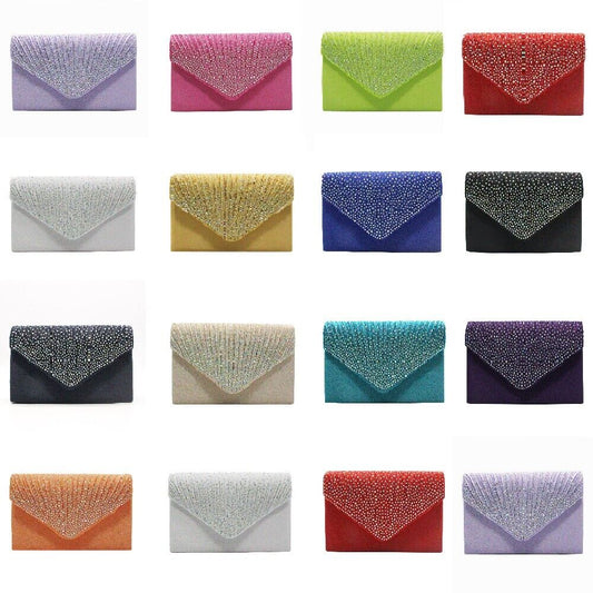 NEW Shining Satin Ladies Evening Clutch Bag Wedding Bridal Chain Handbag Wallet