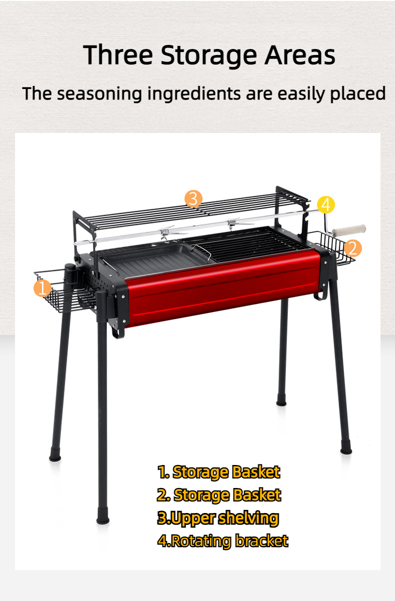 Outdoor Charcoal Double Layer Roast Lamb Leg Stainless Steel Barbecue Tool