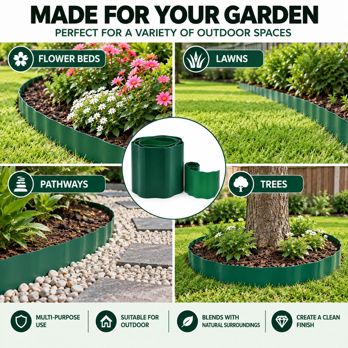 2 Pack 3M x 10CM Garden Edging Lawn Landscape Border Flexible Garden Bed Edge Green