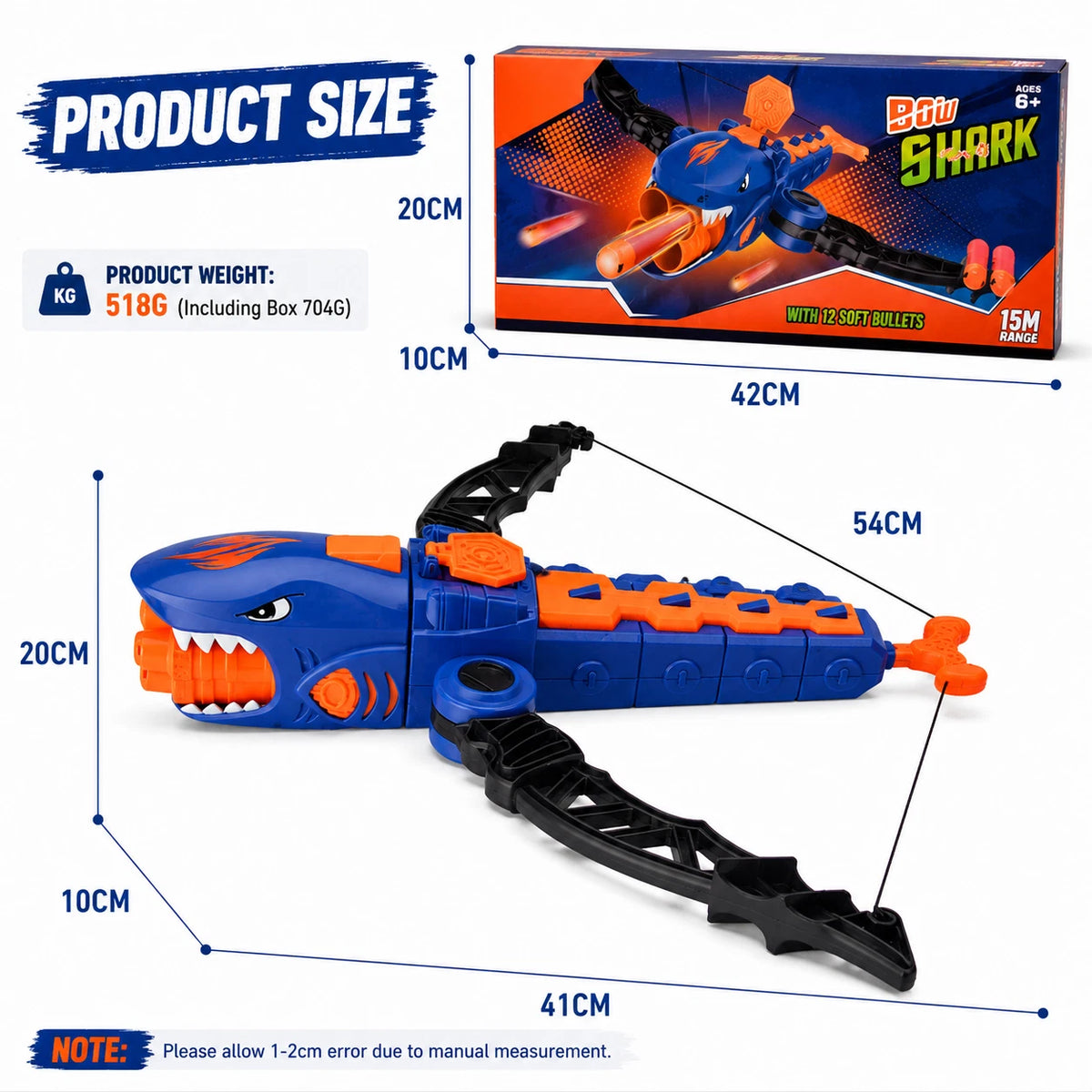 Shark Bow Foam Dart Toy EVA Soft Bullet Launcher 12 Darts Kids Target Game 6+