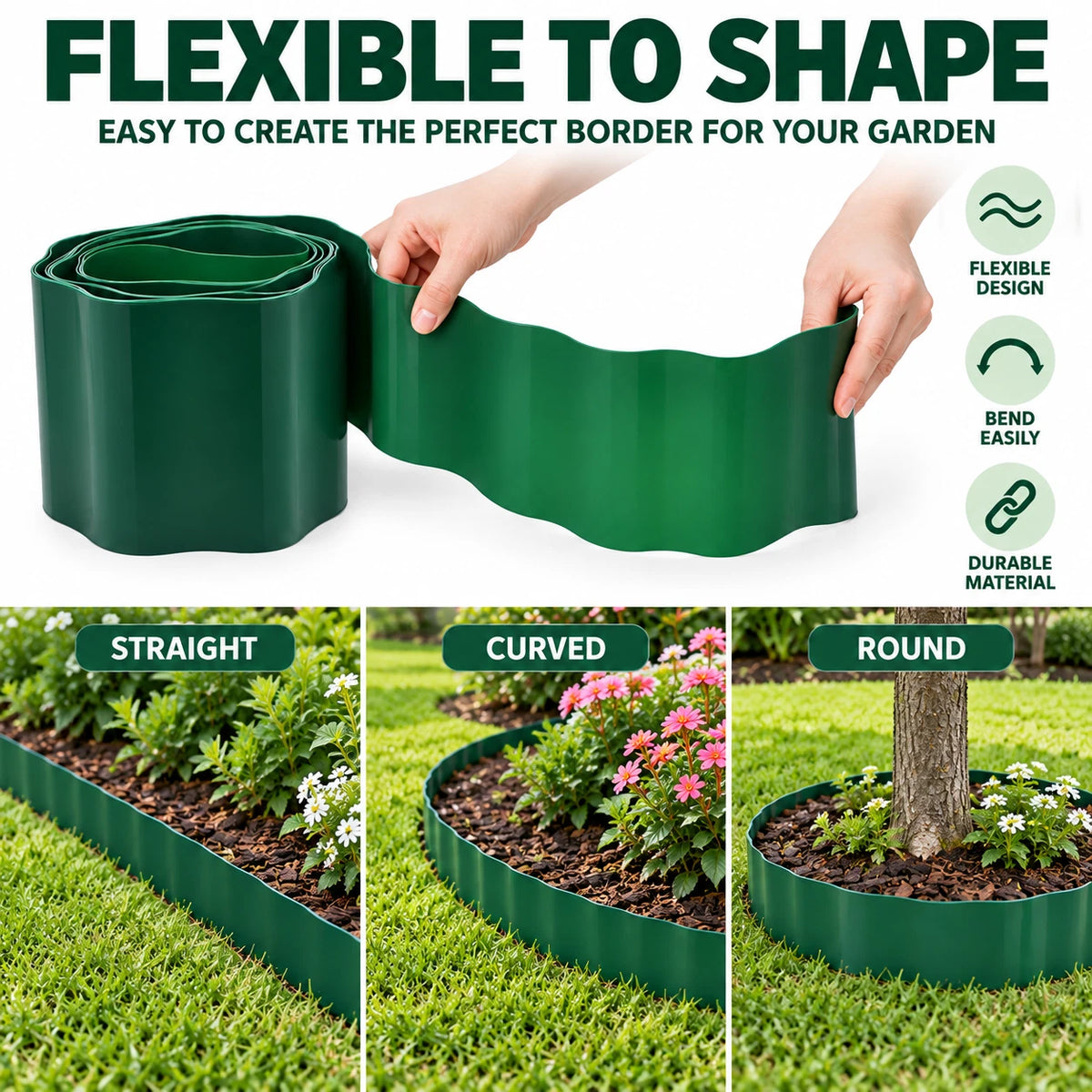 2 Pack 3M x 10CM Garden Edging Lawn Landscape Border Flexible Garden Bed Edge Green