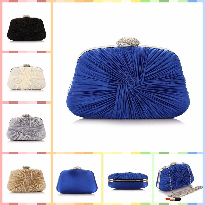 Women Satin Wedding Bridal Party Bag Prom Cocktail Pleated Weave Evening Clutch