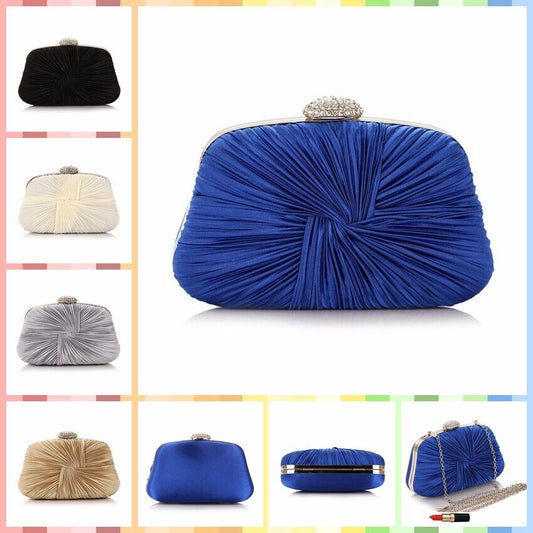 Women Satin Wedding Bridal Party Bag Prom Cocktail Pleated Weave Evening Clutch