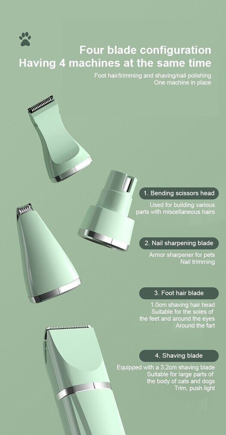 4 In 1 Pet Hair Trimmer Electric Charging Shaver Cat Dog Clippers Grooming Kit