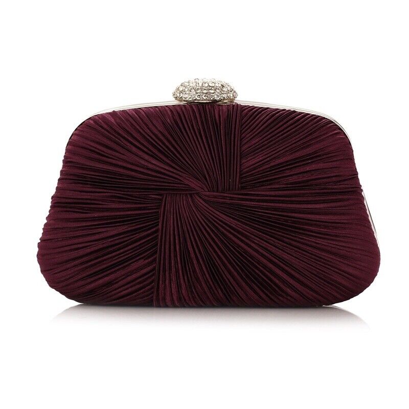 Women Satin Wedding Bridal Party Bag Prom Cocktail Pleated Weave Evening Clutch