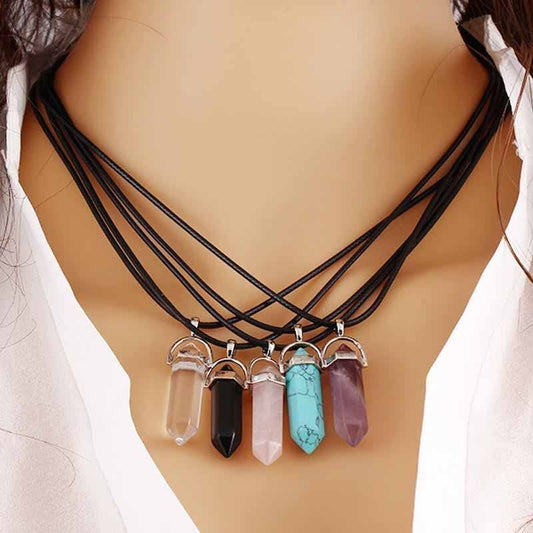 Natural Quartz Crystal Chakra Cut Gemstone Pendant Healing Point Reiki Necklace