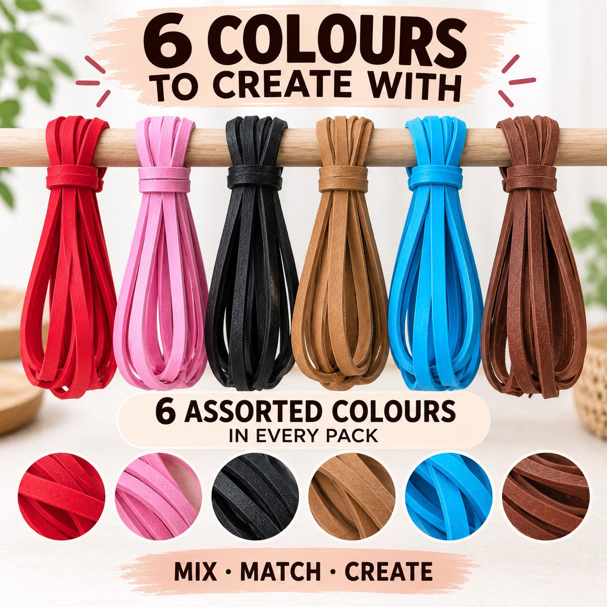 PU Faux Leather Cord Strips 1M x 3mm Jewellery Making DIY Craft 4 Pack