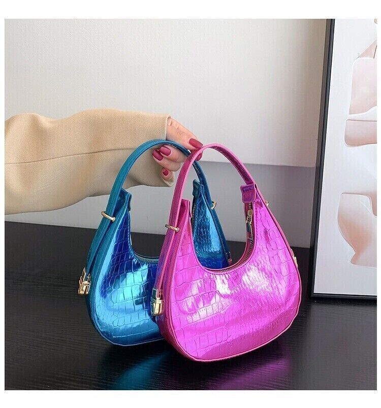 Women Fashion Trendy Bright Surface Crocodile Stripe Armpit Shoulder Bag