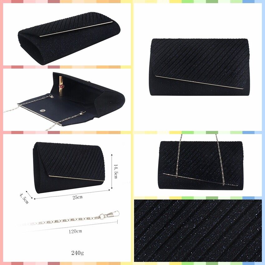 Women Shining Satin Ladies Wedding Bridal Chain Handbag Sparkly Evening Clutch