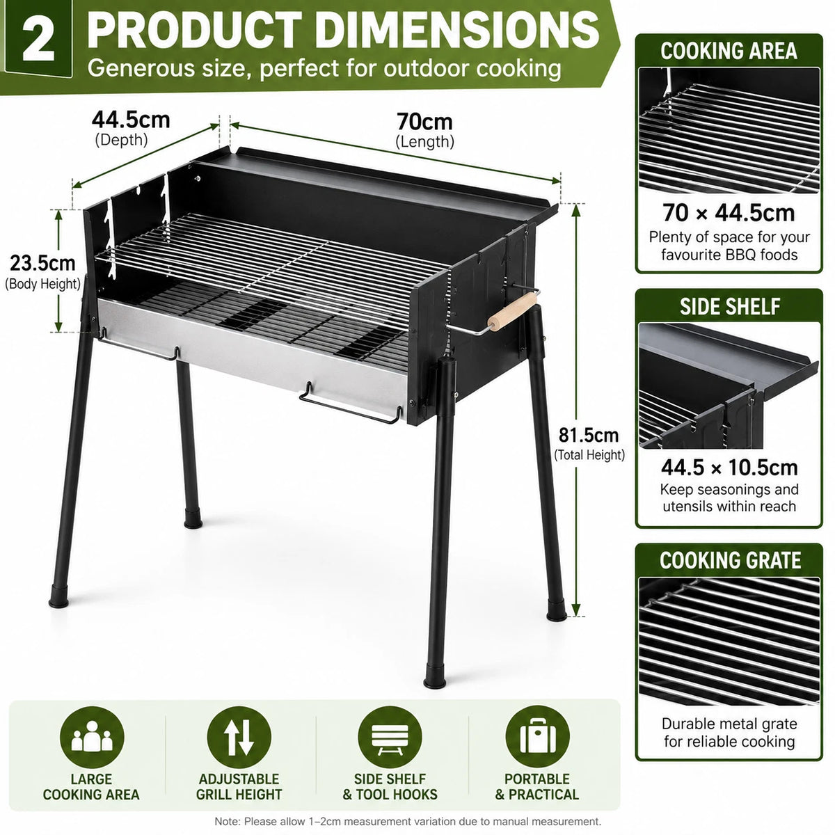 70cm Charcoal BBQ Grill Portable Outdoor Barbecue Camping Grill Adjustable Rack #BBQYSR98