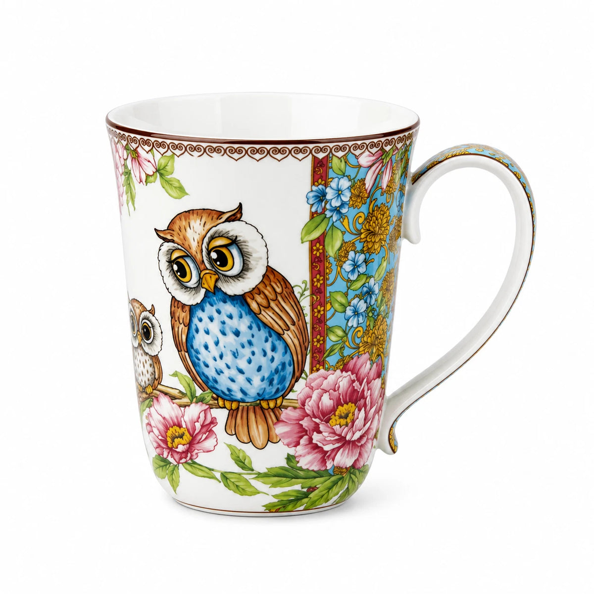 1-6x Owl 405ml Fine Porcelain Coffee Mug Tea Cup Floral Gift Box Gift Box
