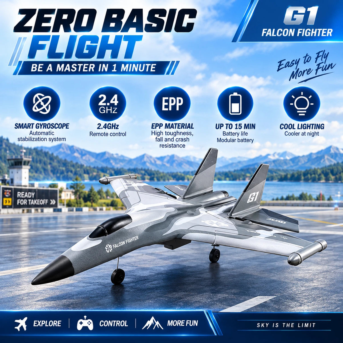 G1 3CH RC Fighter Jet Plane 2.4GHz Gyro Remote Control Aircraft Glider EPP Toy