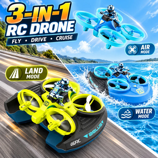 3 in 1 RC Drone Flying Hovercraft Air Land Water Remote Control Boat Toy Gifts
