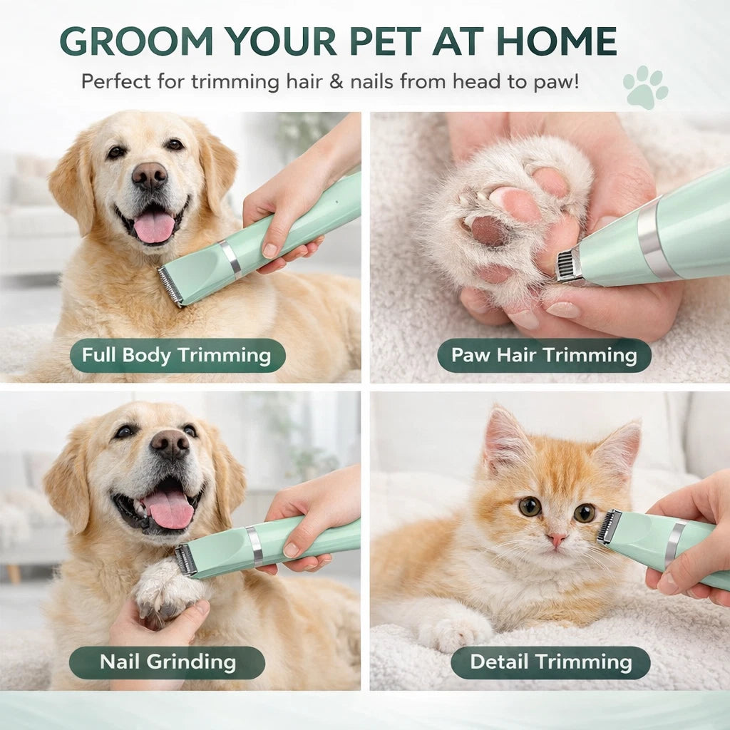 4 in 1 Pet Grooming Clipper Kit Dog Cat Hair Trimmer Nail Grinder Low-noise USB