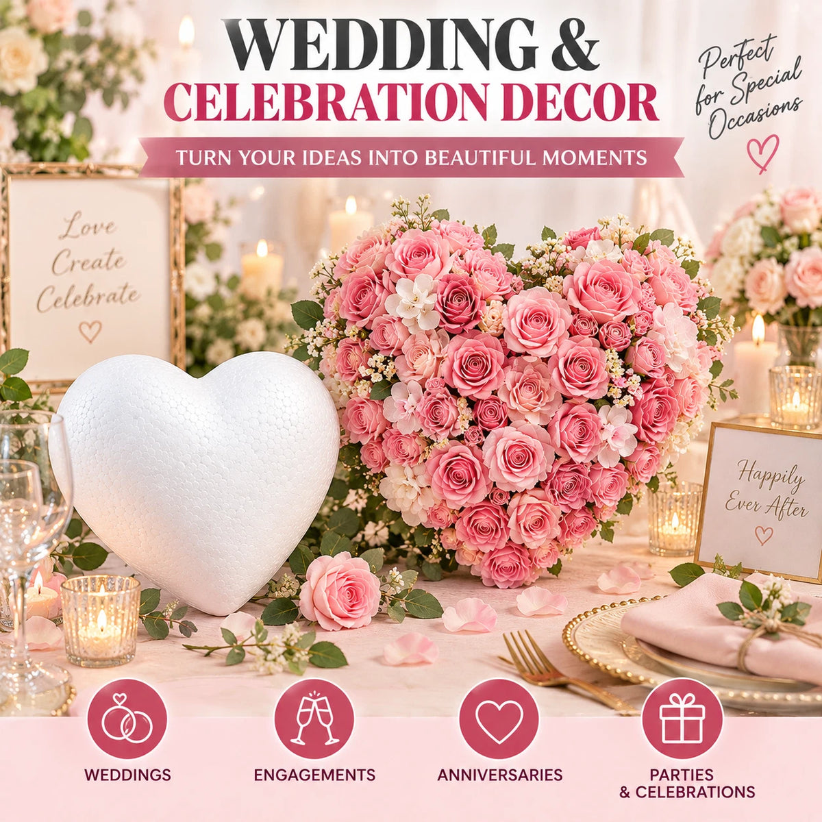 2x 23cm Large Foam Heart Polystyrene Blank DIY Craft Wedding Floral Decor Base