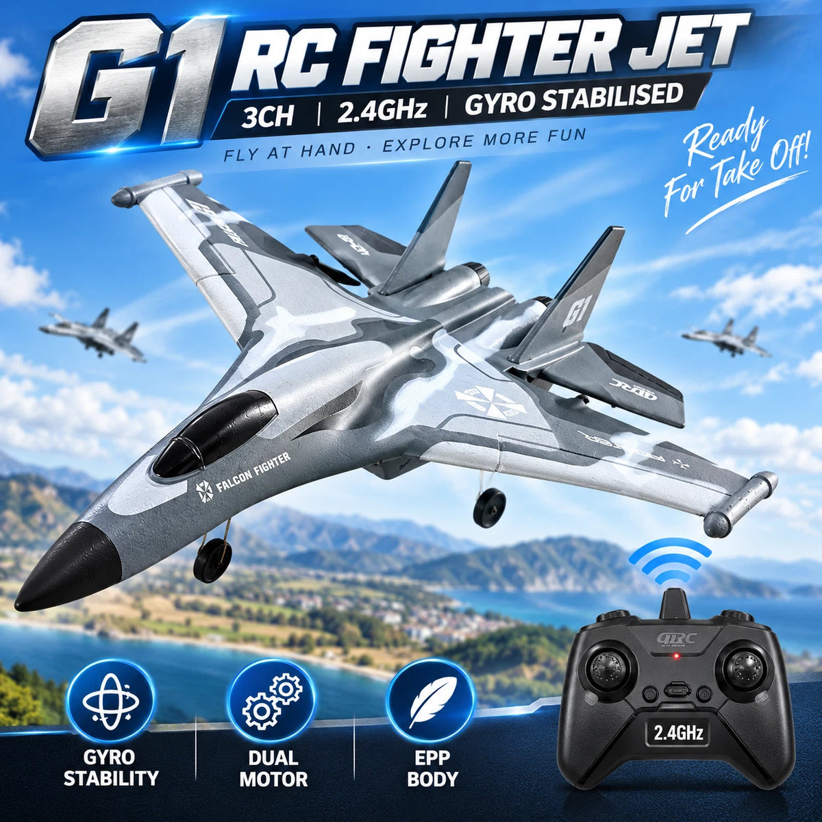G1 3CH RC Fighter Jet Plane 2.4GHz Gyro Remote Control Aircraft Glider EPP Toy