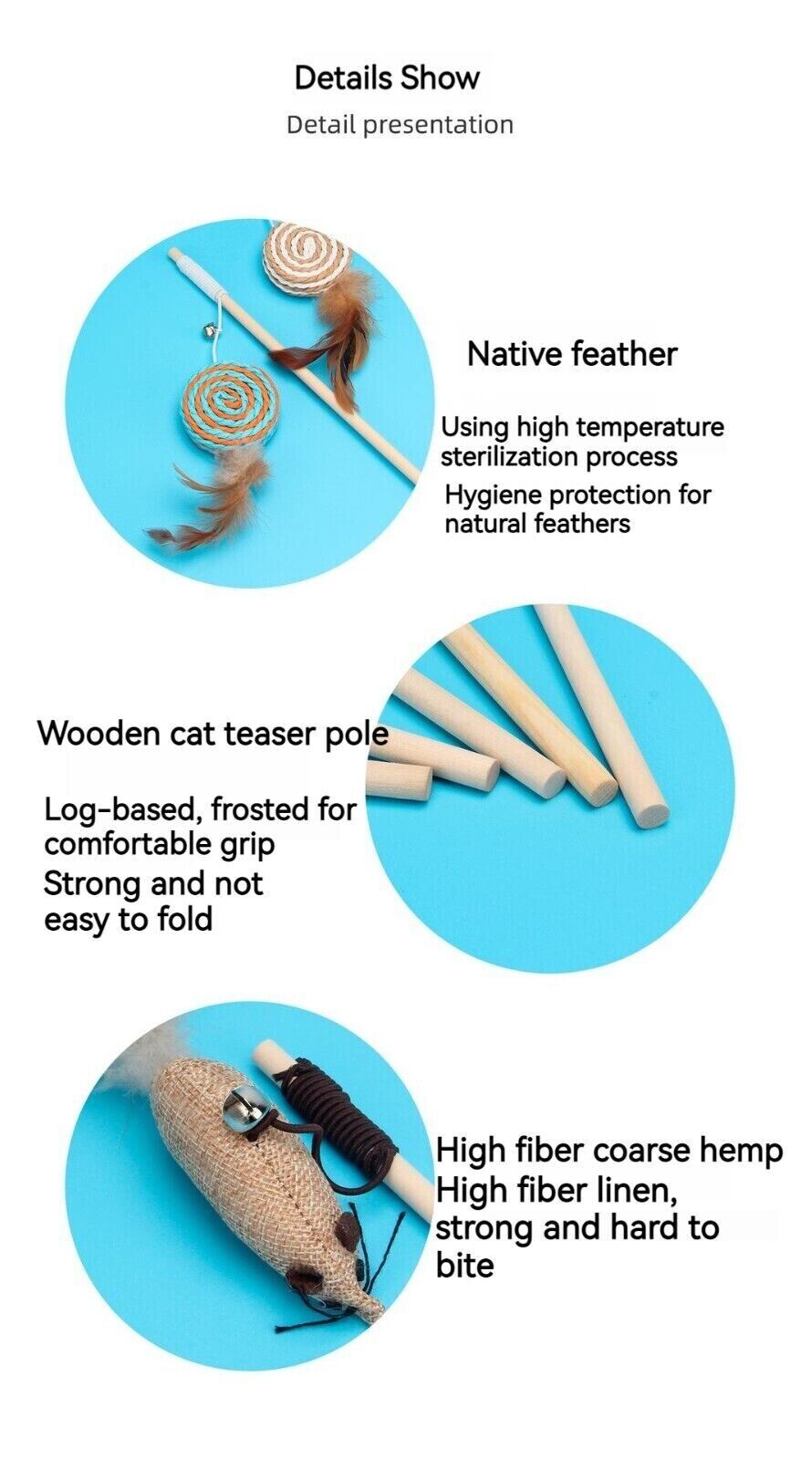 Feather Bell Mouse Interactive Tease Cat Stick Frosted Comfortable Pet Play Toy