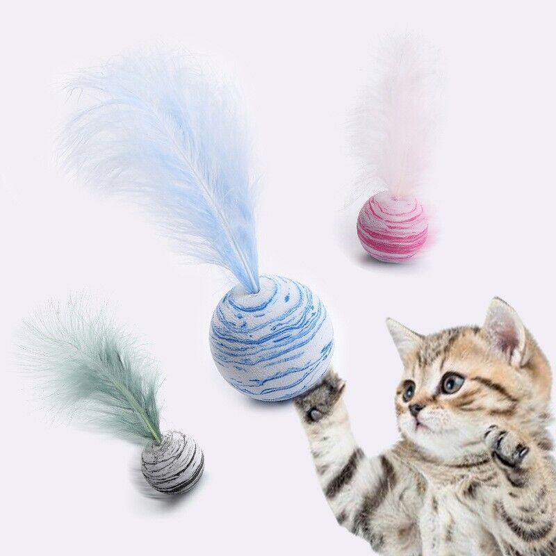Pet Starry With Feather Toy Ball Toss Cat Interactive Play Relieve Boredom