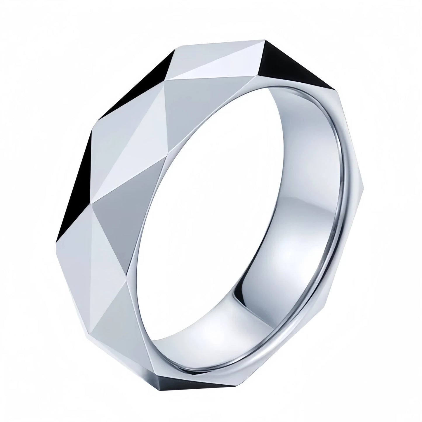 Unisex Comfort Fit Wedding Band Stainless Steel Faceted Geometric Ring Men Jewelry # R349