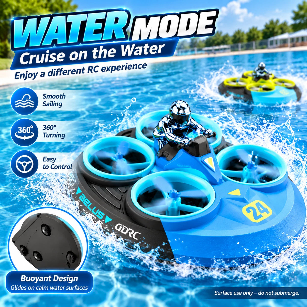 3 in 1 RC Drone Flying Hovercraft Air Land Water Remote Control Boat Toy Gifts