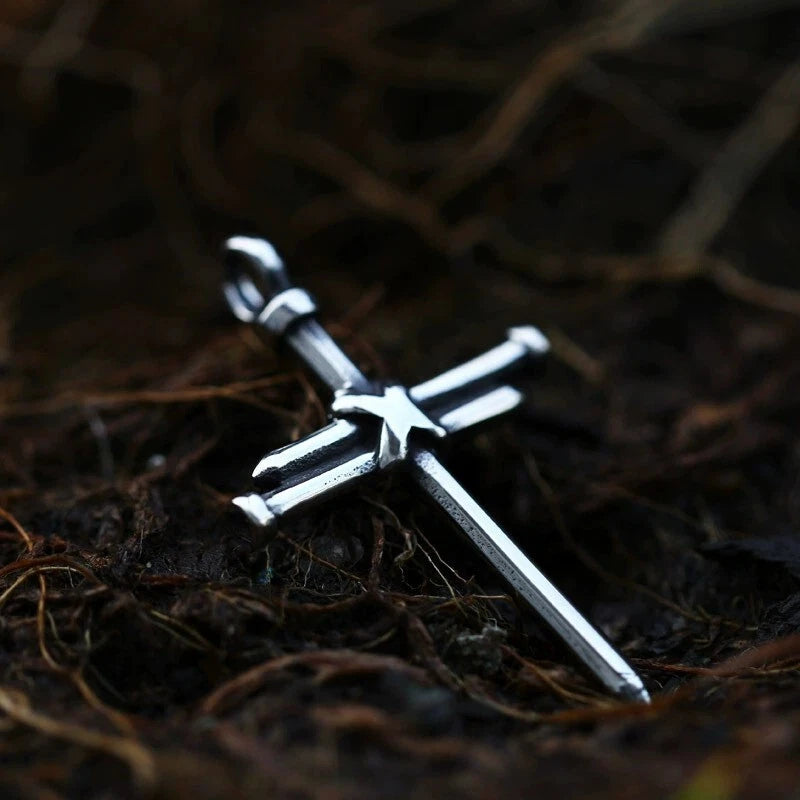 Men Stainless Steel Nail Cross Necklace Silver Crucifix Pendant Religious Jewelry Chain PN0328