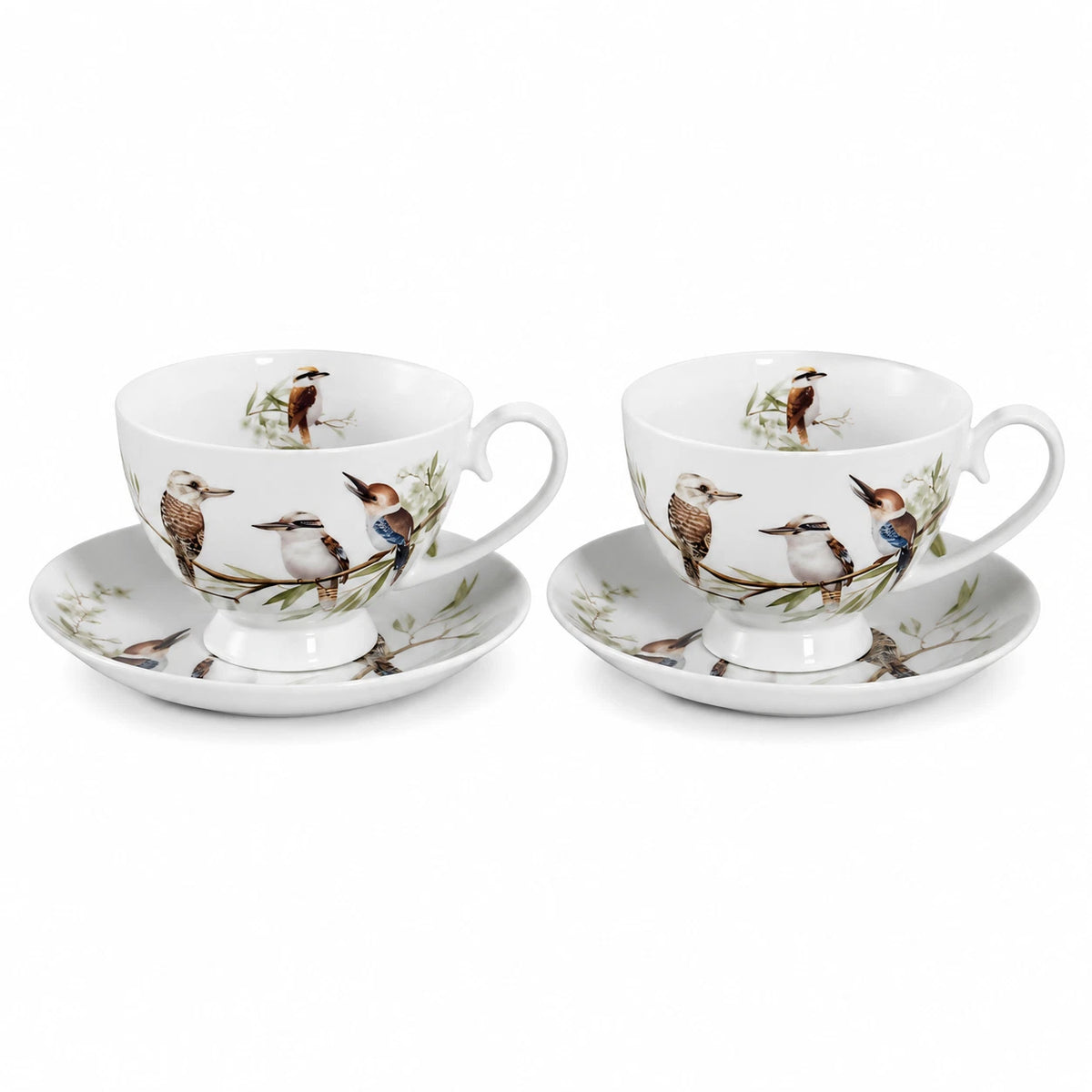 Set of 2 Cups & Saucers 250cc Australian Bird Kookaburra Fine Porcelain Gift Box