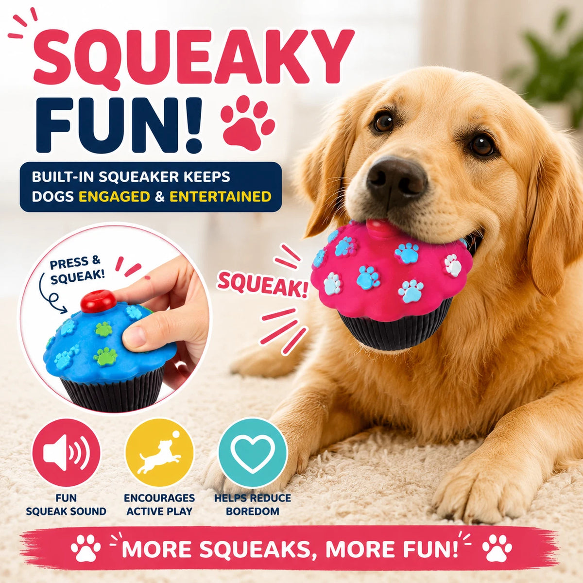 3PCS Dog Squeaky Cupcake Toys Vinyl Chew Puppy Interactive Dental Play ...