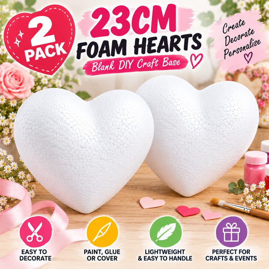 2x 23cm Large Foam Heart Polystyrene Blank DIY Craft Wedding Floral Decor Base