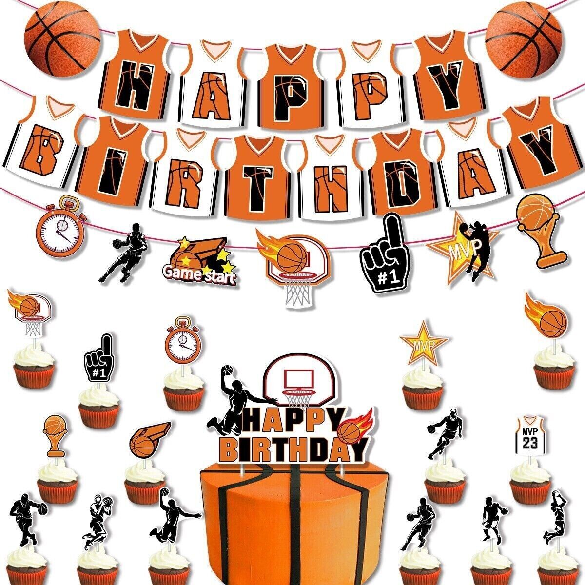 Basketball Theme NBA Jersey Birthday Pull Flag Cake Insert Card Party Decoration