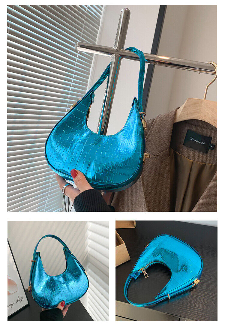 Women Fashion Trendy Bright Surface Crocodile Stripe Armpit Shoulder Bag