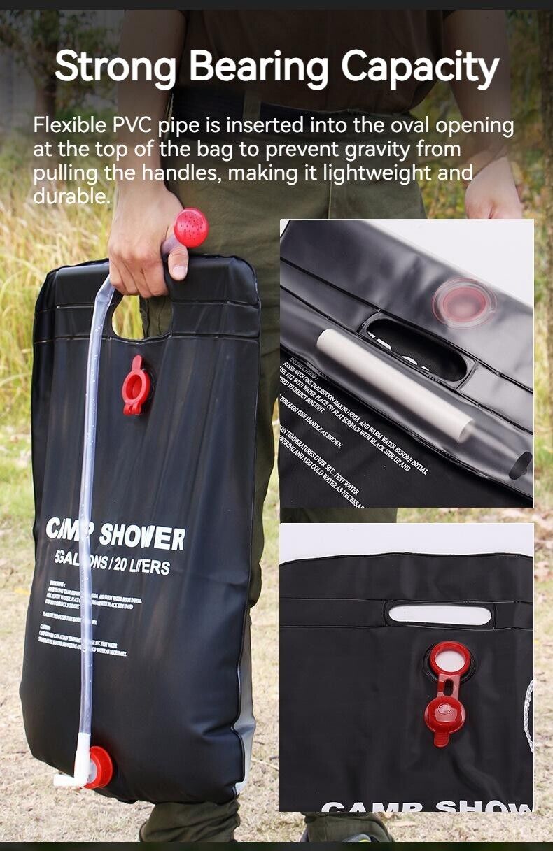 Foldable Shower Bag Solar Heat Camping Hiking Travel Water Storage Bag 20L 40L