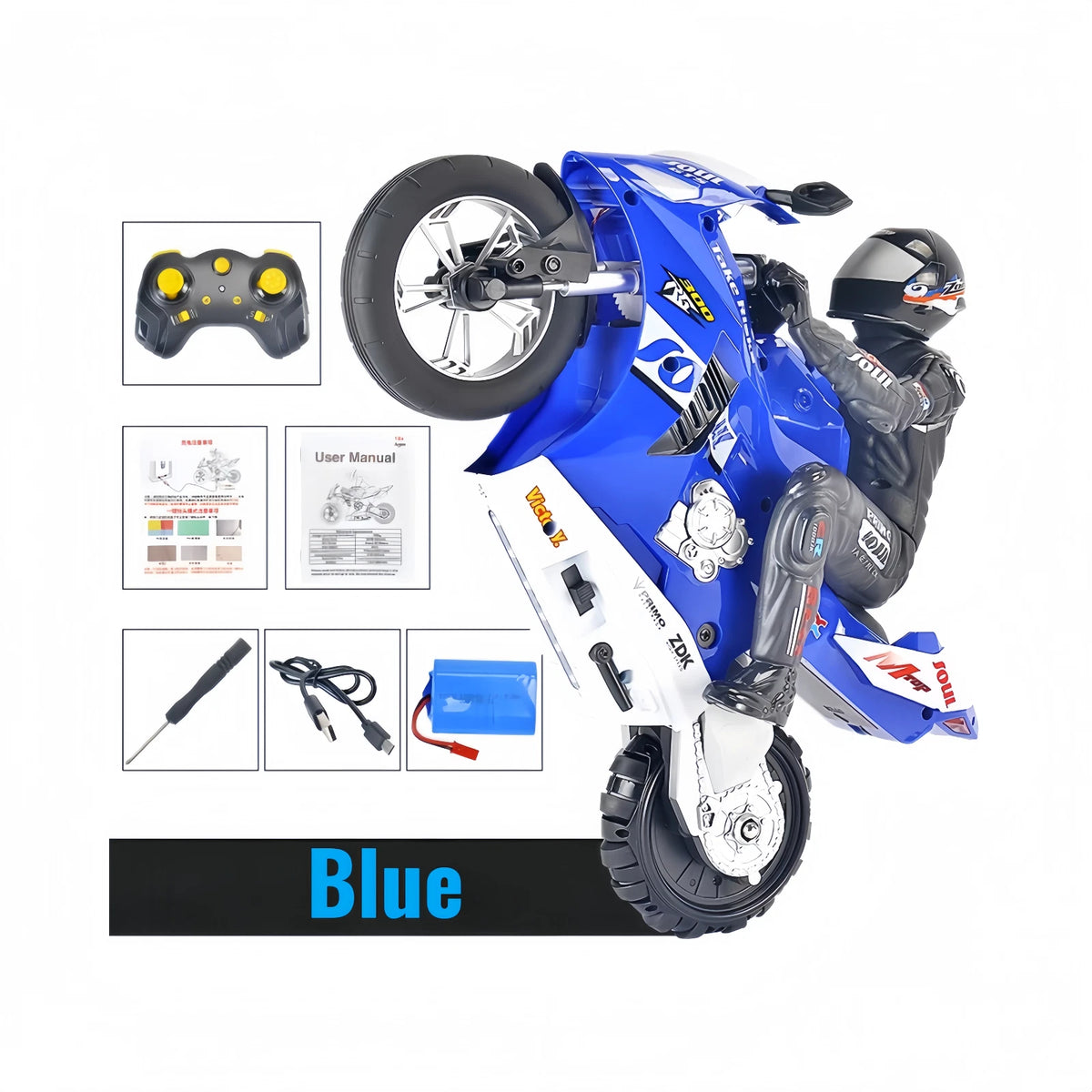 1:6 RC Stunt Motorcycle Remote Control Motorbike 360° Drift Wheelie Red Blue