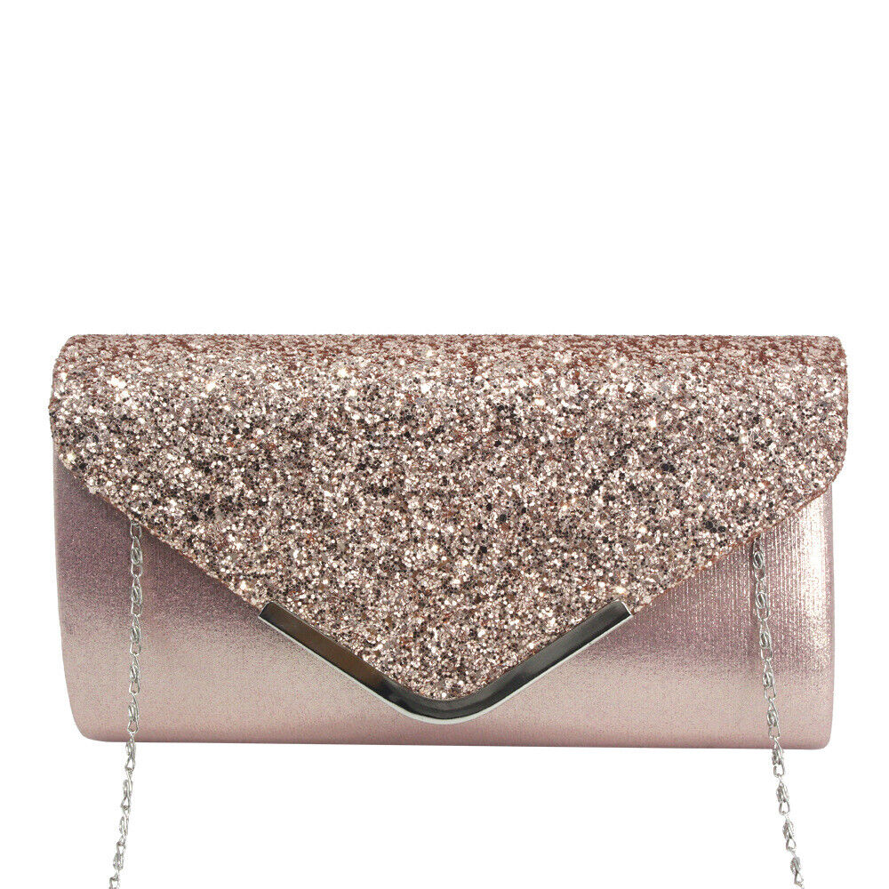 NEW Shining Satin Ladies Evening Clutch Bag Wedding Bridal Chain Handbag Wallet