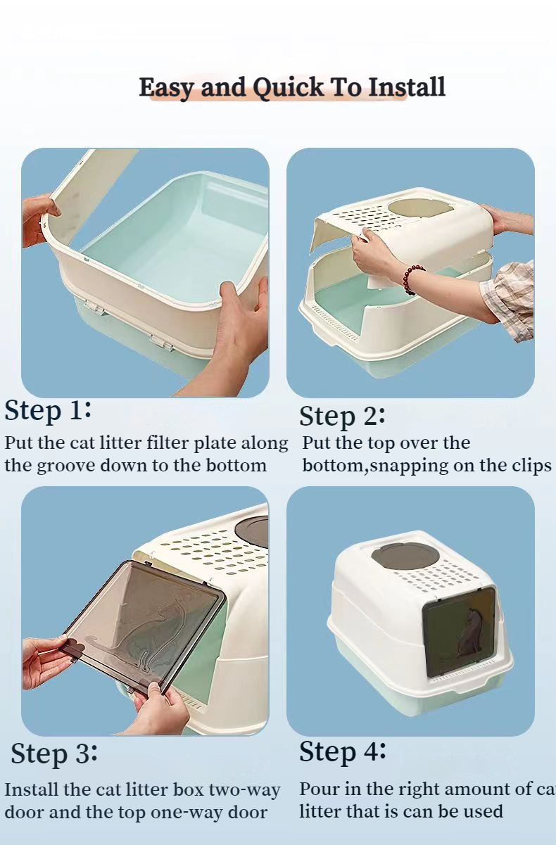 Large Space Fully Enclosed PP Resin Detachable Cat Litter Box Kitty Pet Toilet