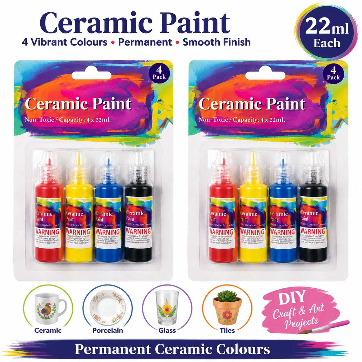 2 Pack Ceramic Paint Set 22ml Permanent Porcelain Mug Glass DIY Craft Art Colour