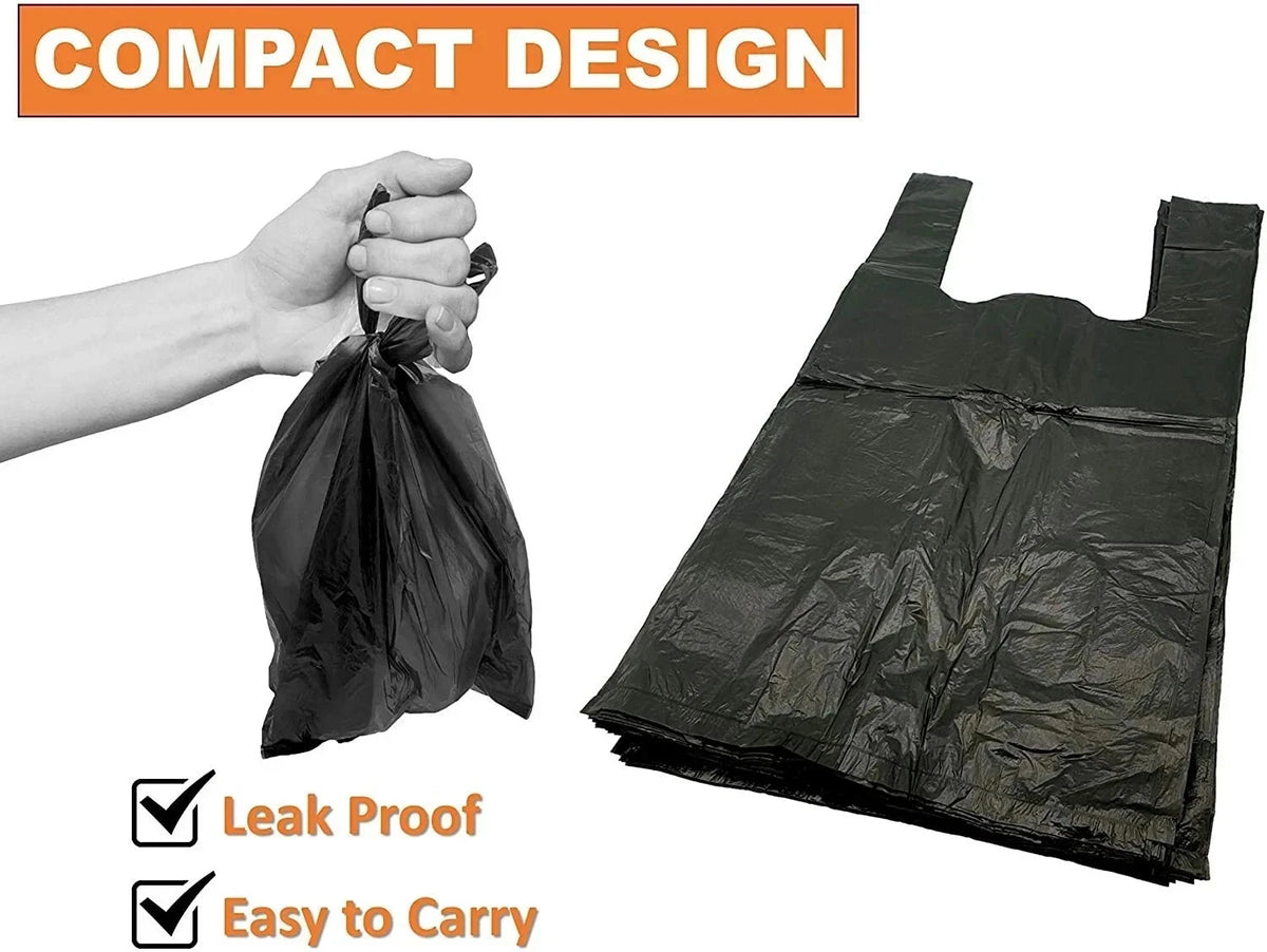 100x Dog Poop Bags Disposable Waste Bags Large 28x30cm T-Shirt Clean Up Black