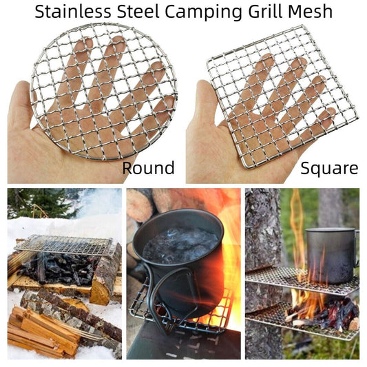 Portable Camping Pot Holder BBQ Stainless Steel Grille Mesh Firewood Rack